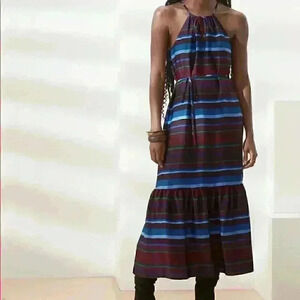 Banana Republic Halter Striped Flounce Midi Dress